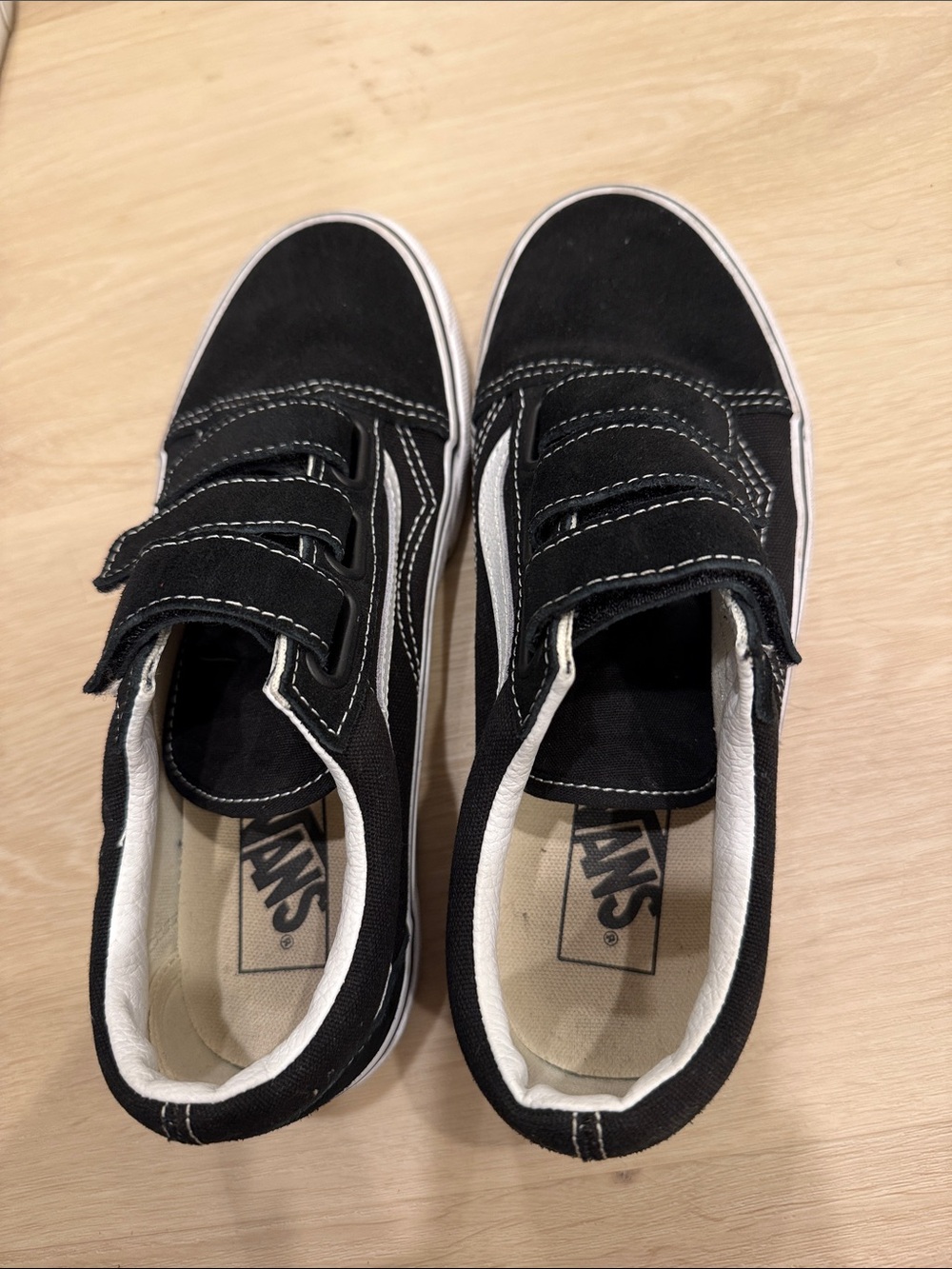 Vans Black & White Kids Velcro Skate Sneakers
